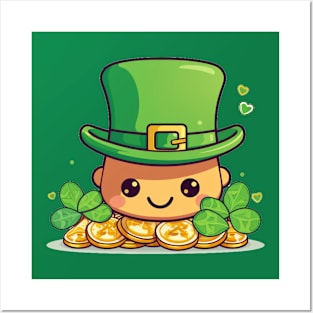 St Patricks day lucky day with shamrock and gold Posters and Art